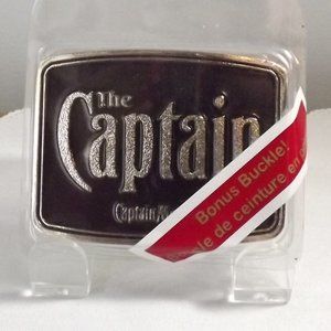 Vintage NOS "The Captain" Captain Morgan Black Enamel/Silver Metal Belt Buckle